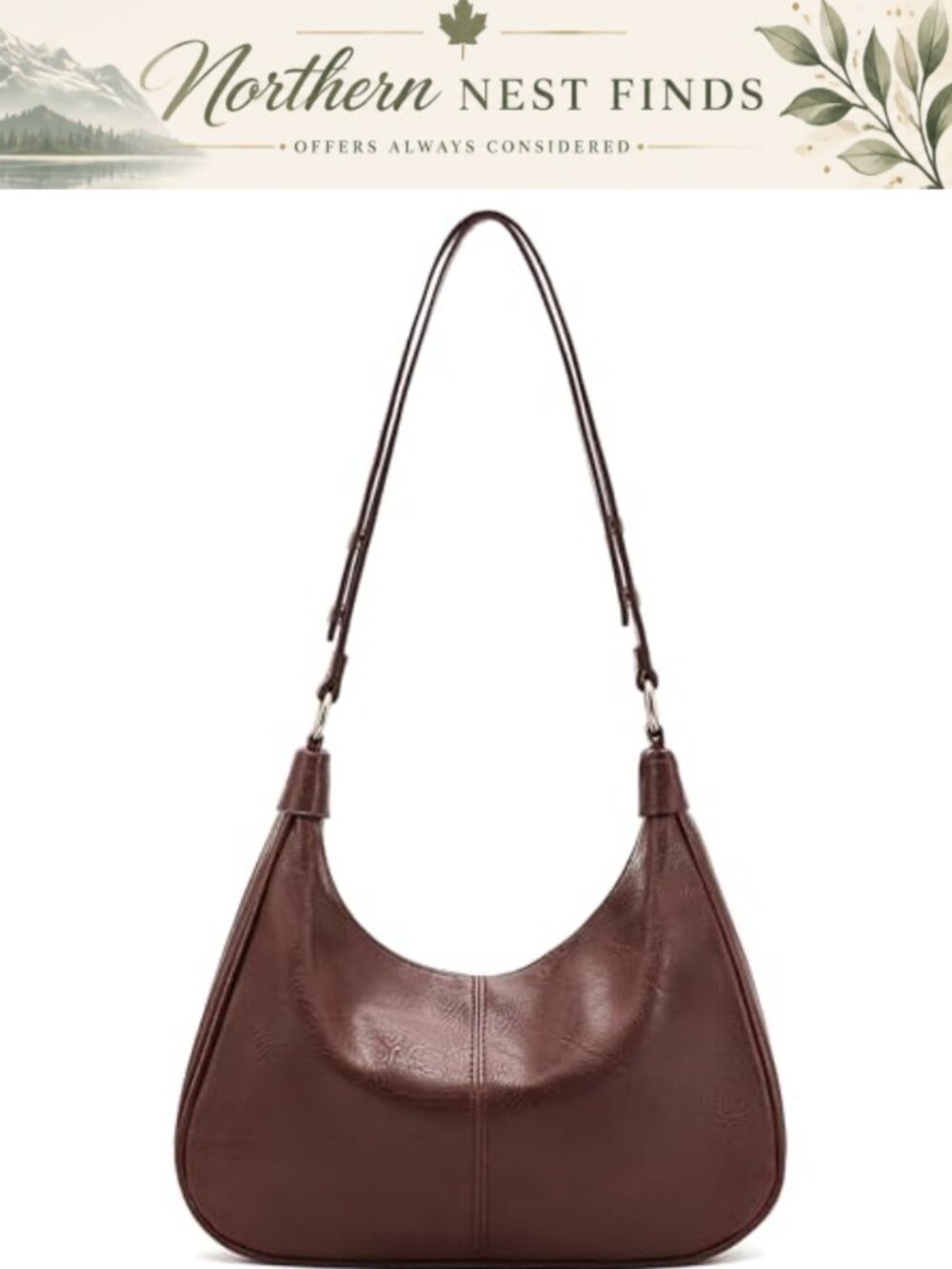 Vegan Leather Hobo Shoulder Bag Slouchy Tote Adjustable Strap